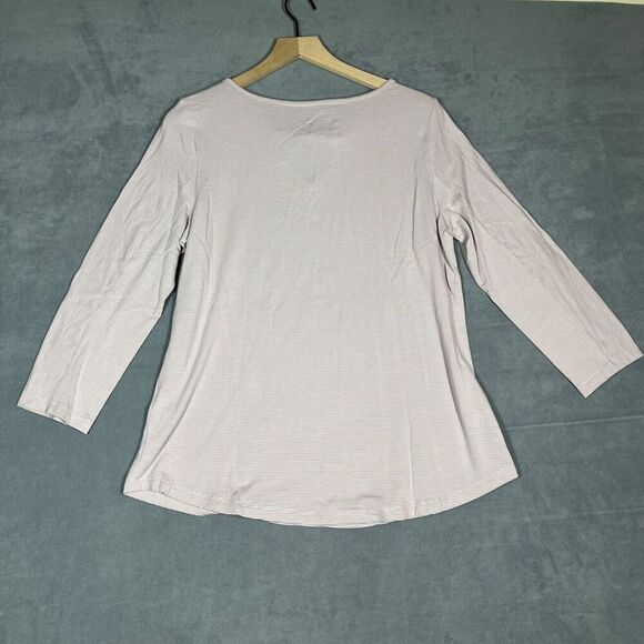 Soft Surroundings Knit Top Medium Lavender Stripe Keyhole Neck 3/4 Sleeve Blouse - Picture 2 of 8